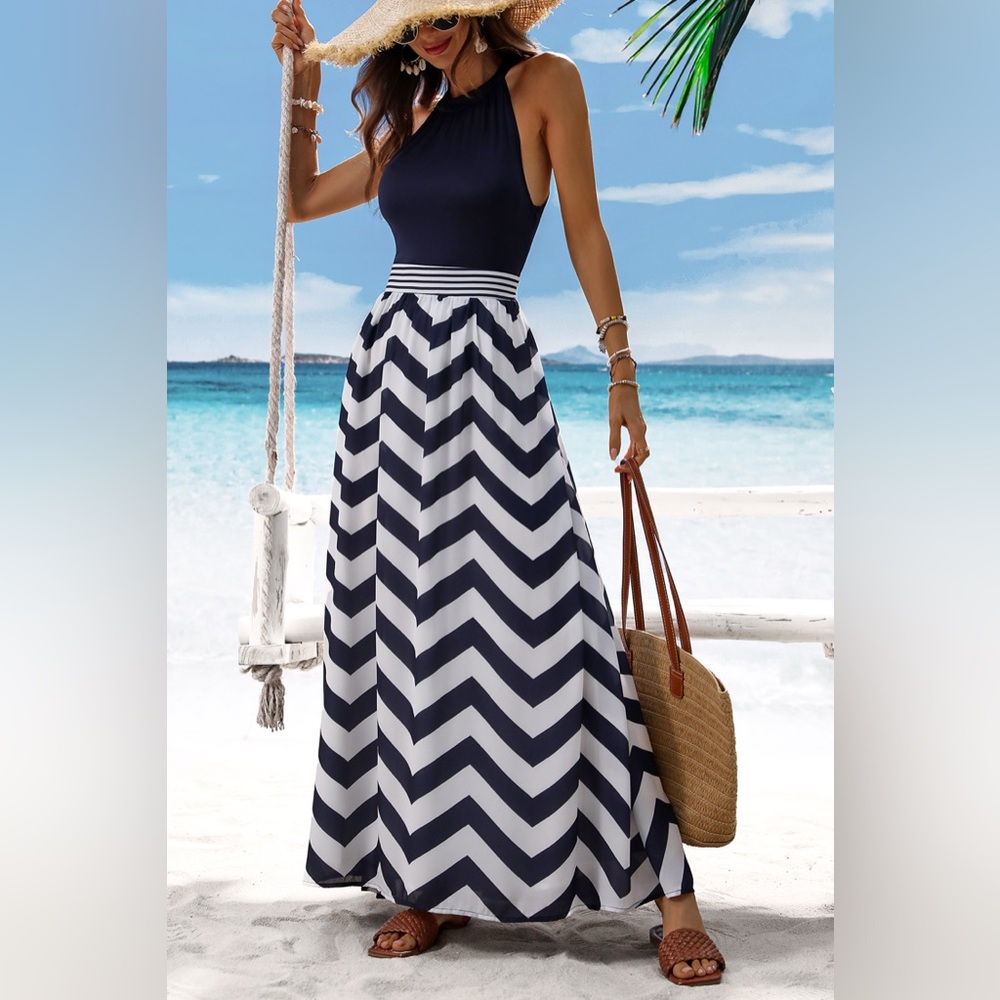 Cupshe Blue and White Maxi A-Line Dress
